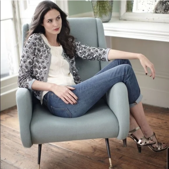 BODEN Limited Edition Beaded Cotton Cardigan Silk lined Gray Blue Silver Size 4 - Picture 10 of 11